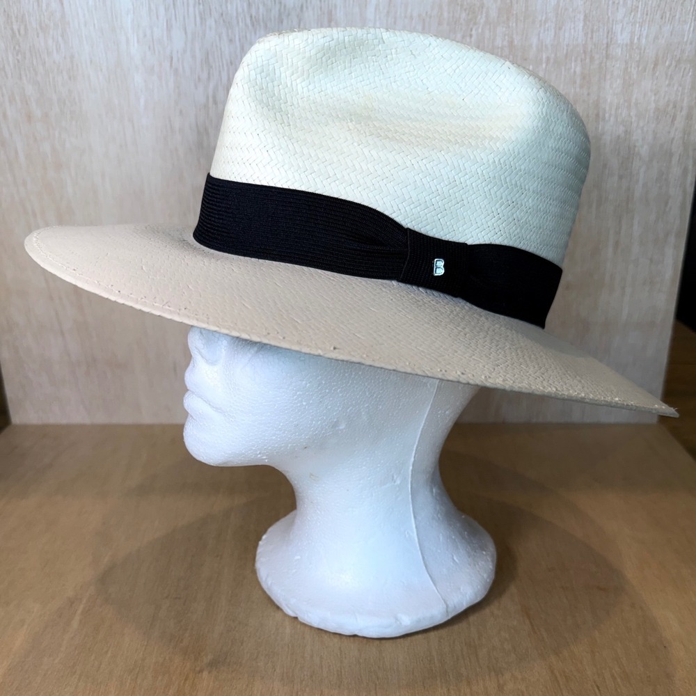 Biuriful Hat Size S White Ecru Straw Panama Fedora Wide Brim Summer Beach Resort